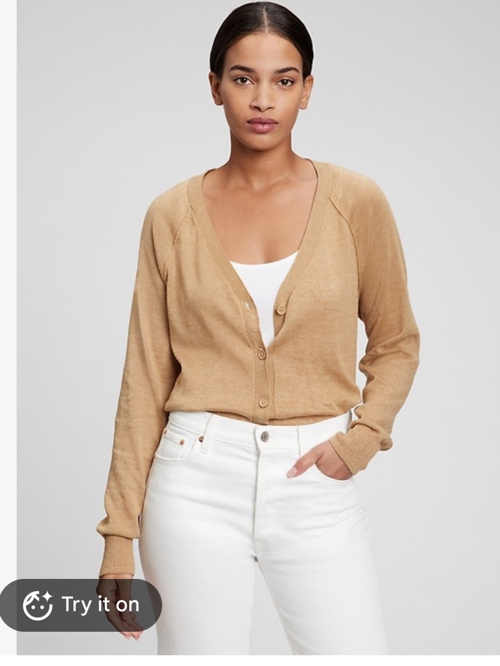 GAP Tan Linen Blend Lightweight V-Neck Cardigan Sweater Size XXL